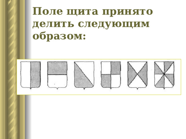Поле щита принято делить следующим образом: 