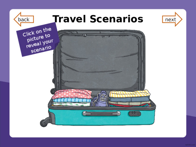 Click on the picture to reveal your scenario Travel Scenarios next You arrive at the airport and your flight has been delayed by 10 hours! 