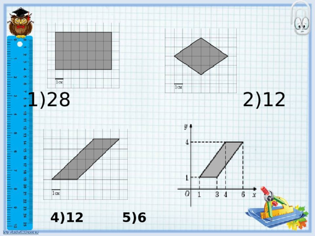 1)28 2)12  4)12    5)6 