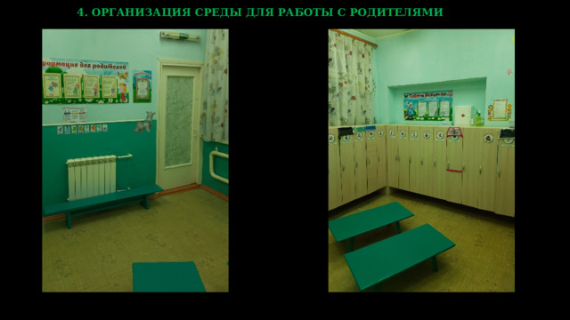 4. ОРГАНИЗАЦИЯ СРЕДЫ ДЛЯ РАБОТЫ С РОДИТЕЛЯМИ  Среда для диалога с родителями  