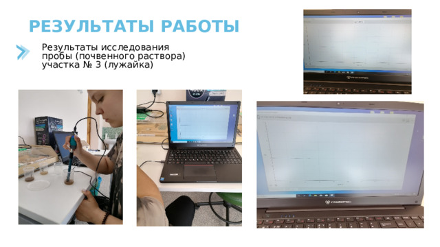 РЕЗУЛЬТАТЫ РАБОТЫ Результаты исследования пробы (почвенного раствора) участка № 3 (лужайка) 