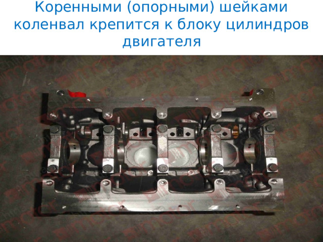 Коренными (опорными) шейками коленвал крепится к блоку цилиндров двигателя 