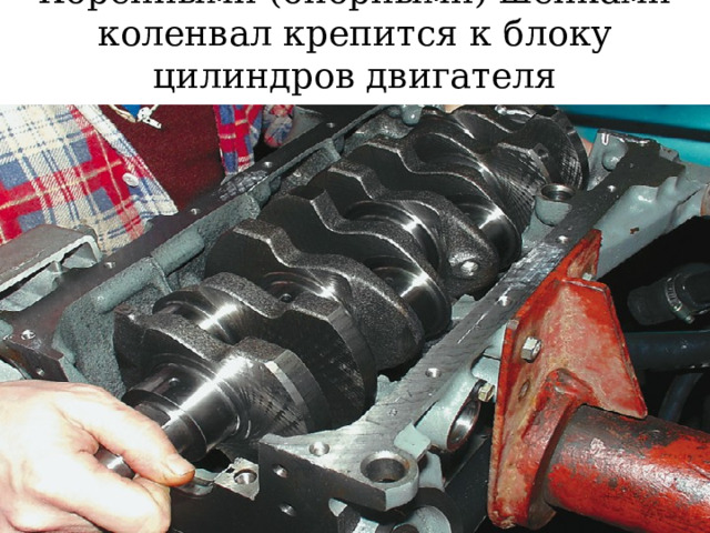 Коренными (опорными) шейками коленвал крепится к блоку цилиндров двигателя   