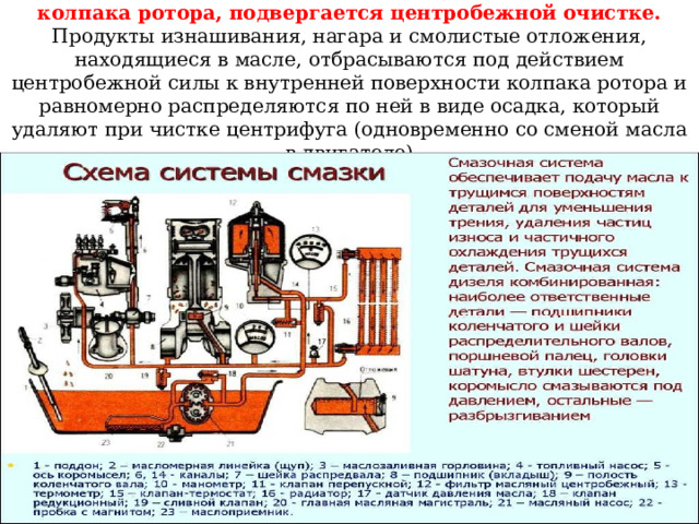 Применяют также очистители, которые удерживают частицы с помощью силовых полей. Удаление частиц из масла под действием центробежных сил осуществляется в центрифуге, которая может приводиться во вращение от коленчатого вала или за счет энергии потока очищаемого масла при вытекании его из специальных форсунок 