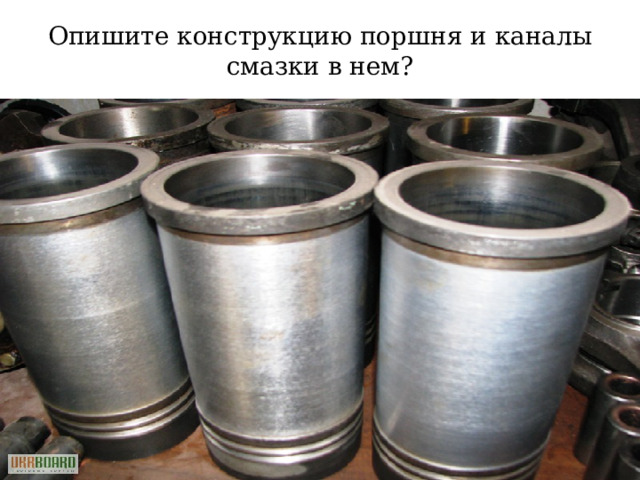 Опишите конструкцию поршня и каналы смазки в нем? 
