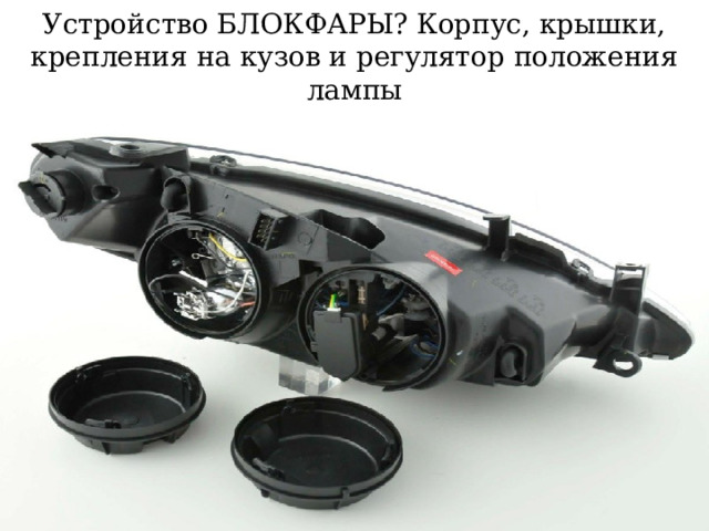 Устройство БЛОКФАРЫ? Корпус, крышки, крепления на кузов и регулятор положения лампы 