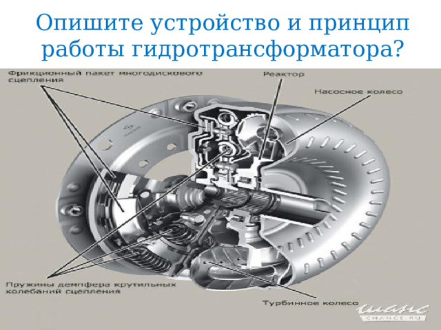 Опишите устройство и принцип работы гидротрансформатора? 
