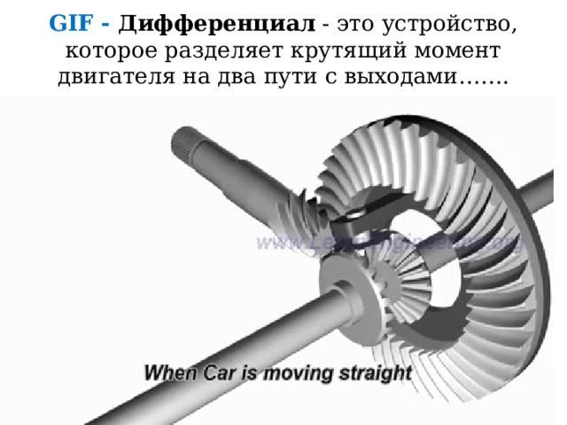 GIF - Дифференциал - это устройство, которое разделяет крутящий момент двигателя на два пути с выходами……. 