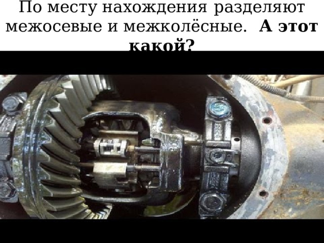 По месту нахождения  разделяют межосевые и межколёсные. А этот какой?  