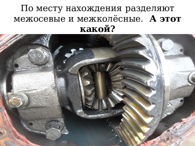 По месту нахождения  разделяют межосевые и межколёсные. А этот какой?  