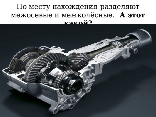 По месту нахождения  разделяют межосевые и межколёсные. А этот какой?  
