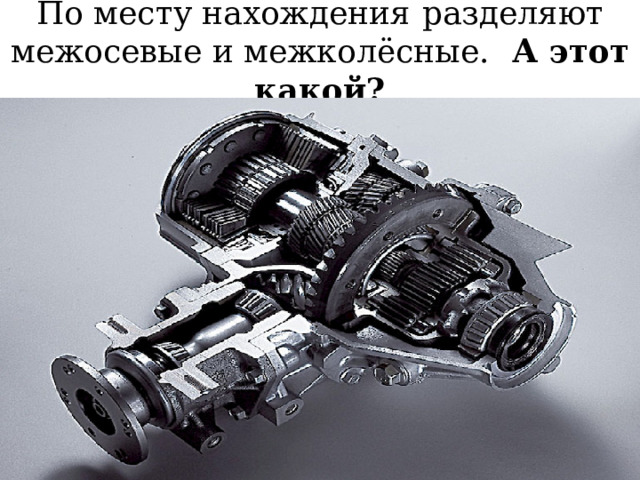 По месту нахождения  разделяют межосевые и межколёсные. А этот какой?  