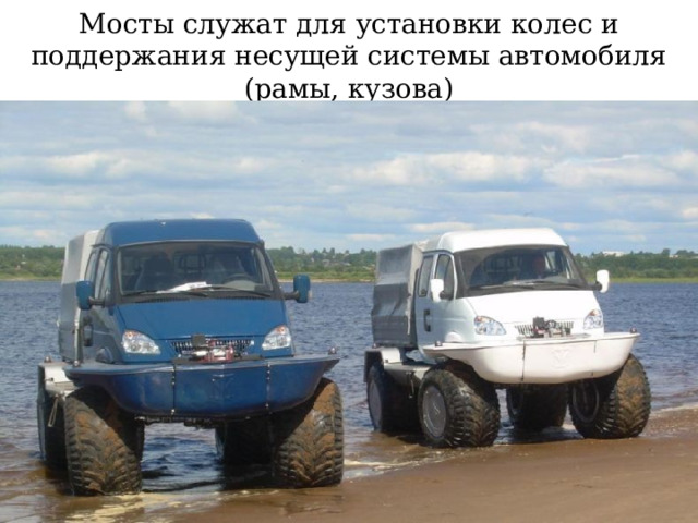 Мосты служат для установки колес и поддержания несущей системы автомобиля (рамы, кузова) 