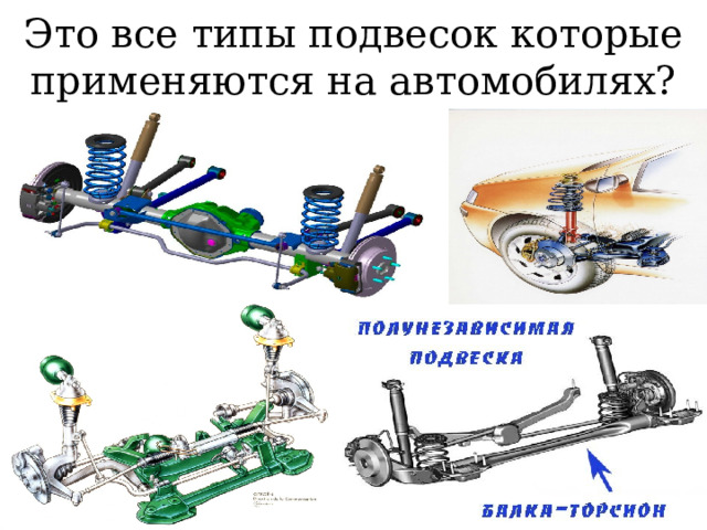 Это все типы подвесок которые применяются на автомобилях? 