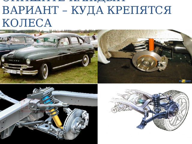 ОПИШИТЕ КАЖДЫЙ ВАРИАНТ – КУДА КРЕПЯТСЯ КОЛЕСА 