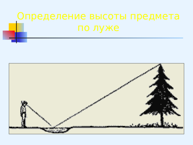 Определение высоты предмета по луже 