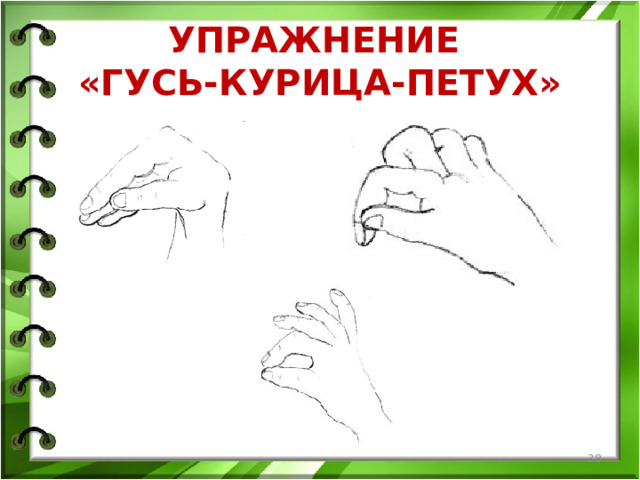 УПРАЖНЕНИЕ  «ГУСЬ-КУРИЦА-ПЕТУХ»  