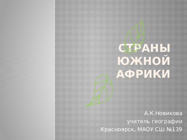 Страны Южной Африки А.К.Новикова учитель географии Красноярск, МАОУ СШ №139 
