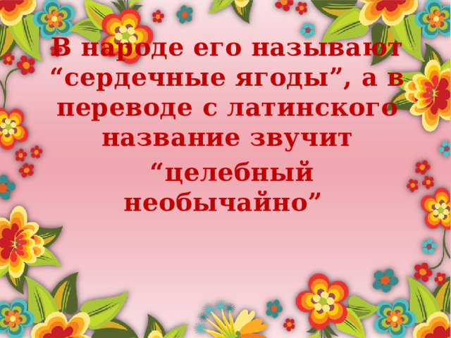 В народе его называют “сердечные ягоды”, а в переводе с латинского название звучит “ целебный необычайно”  