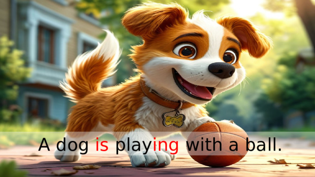  A dog is play ing with a ball. 