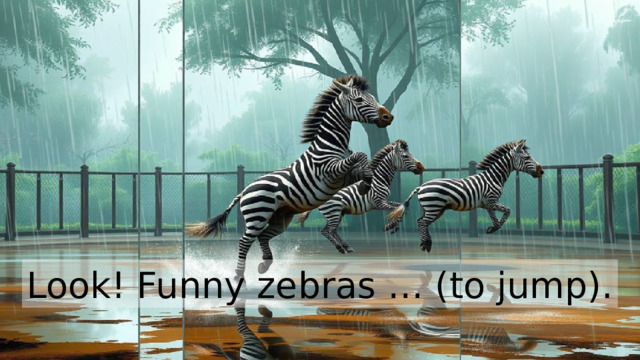 Look! Funny zebras … (to jump). 