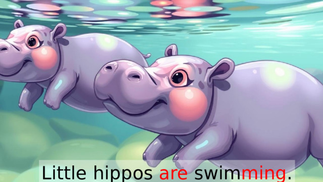 Little hippos are swim ming . 