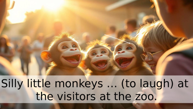 Silly little monkeys … (to laugh) at the visitors at the zoo. 