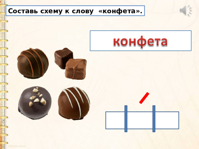 Составь схему к слову «конфета». 