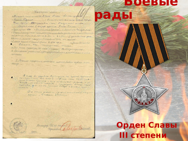   Боевые награды        Орден Славы  III степени 