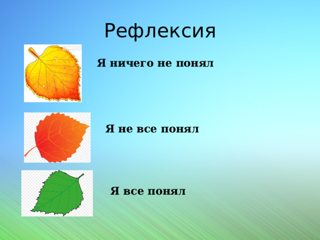 Рефлексия Я ничего не понял Я не все понял Я все понял 