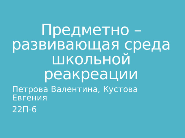 Предметно – развивающая среда школьной реакреации Петрова Валентина, Кустова Евгения 22П-6 