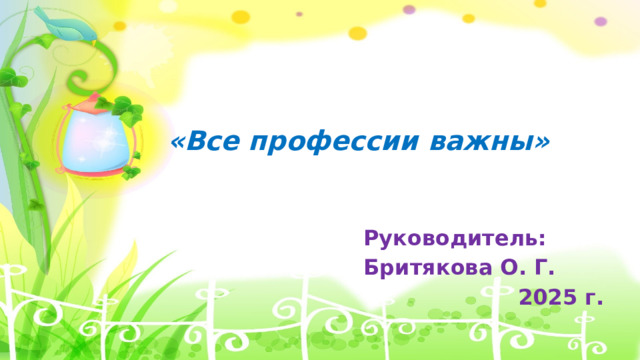«Все профессии важны» Руководитель: Бритякова О. Г. 2025 г. 