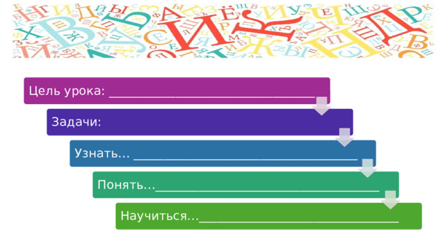 Цель урока: __________________________________ Задачи: Узнать… _____________________________________ Понять…_____________________________________ Научиться…_________________________________ 