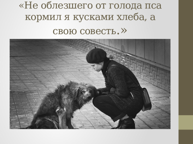 «Не облезшего от голода пса кормил я кусками хлеба, а свою совесть .» 