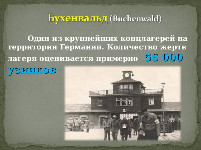 Один из крупнейших концлагерей на территории Германии. Количество жертв лагеря оценивается примерно  56 000 узников 