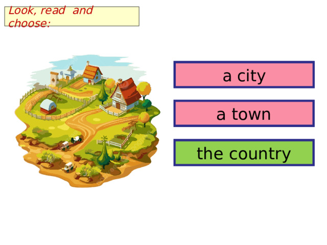 Look, read and choose: a city a city a town a town the country the country 