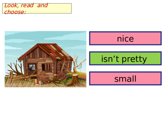 Look, read and choose: nice nice isn’t pretty isn’t pretty small small 