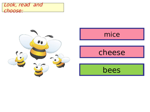 Look, read and choose: mice mice cheese cheese bees bees 