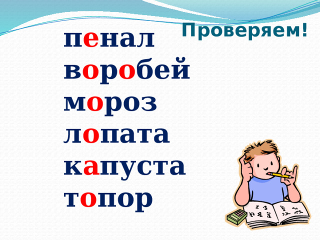  Словарная работа п _ нал  в  р _ бей  м   роз  л  пата  к  пуста  т _ пор 