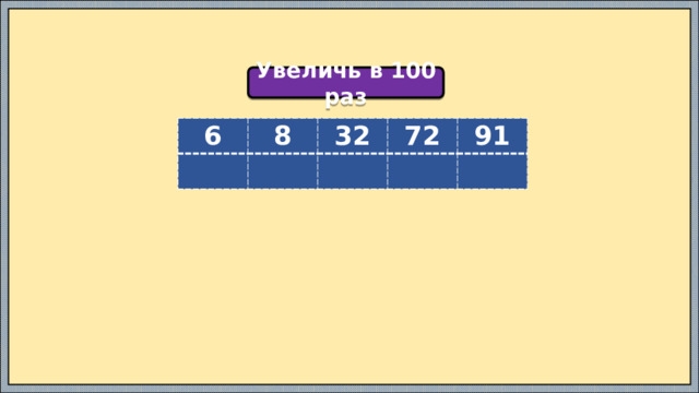 Увеличь в 100 раз 6 8 32 72 91 
