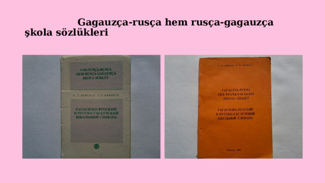                Gagauzça-rusça hem rusça-gagauzça şkola sözlükleri 