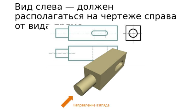 Вид слева — должен располагаться на чертеже справа от вида прямо. 