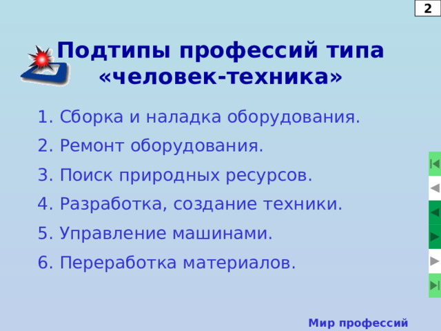 2 ПВК профессий типа «человек-человек» коммуникабельность; выдержка; такт; хорошая память и др. Мир профессий  