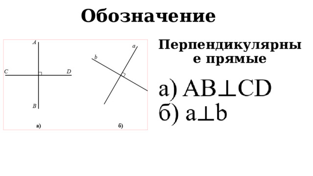 Обозначение Перпендикулярные прямые 