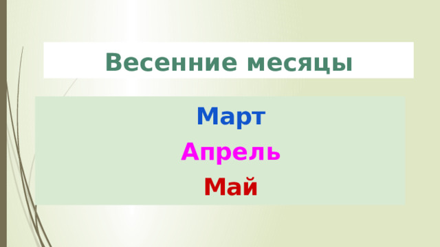 Весенние месяцы Март Апрель Май  