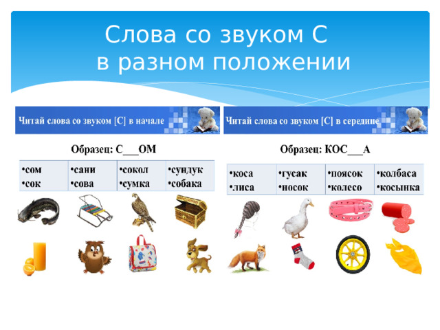 Слова со звуком С  в разном положении 