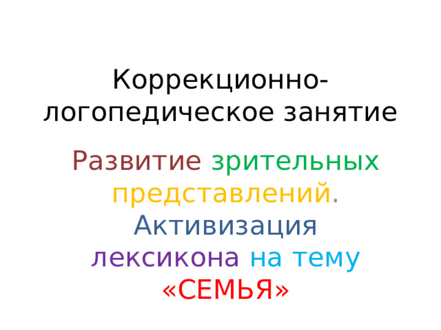 Коррекционно-логопедическое занятие Развитие  зрительных  представлений . Активизация  лексикона  на  тему  «СЕМЬЯ» 
