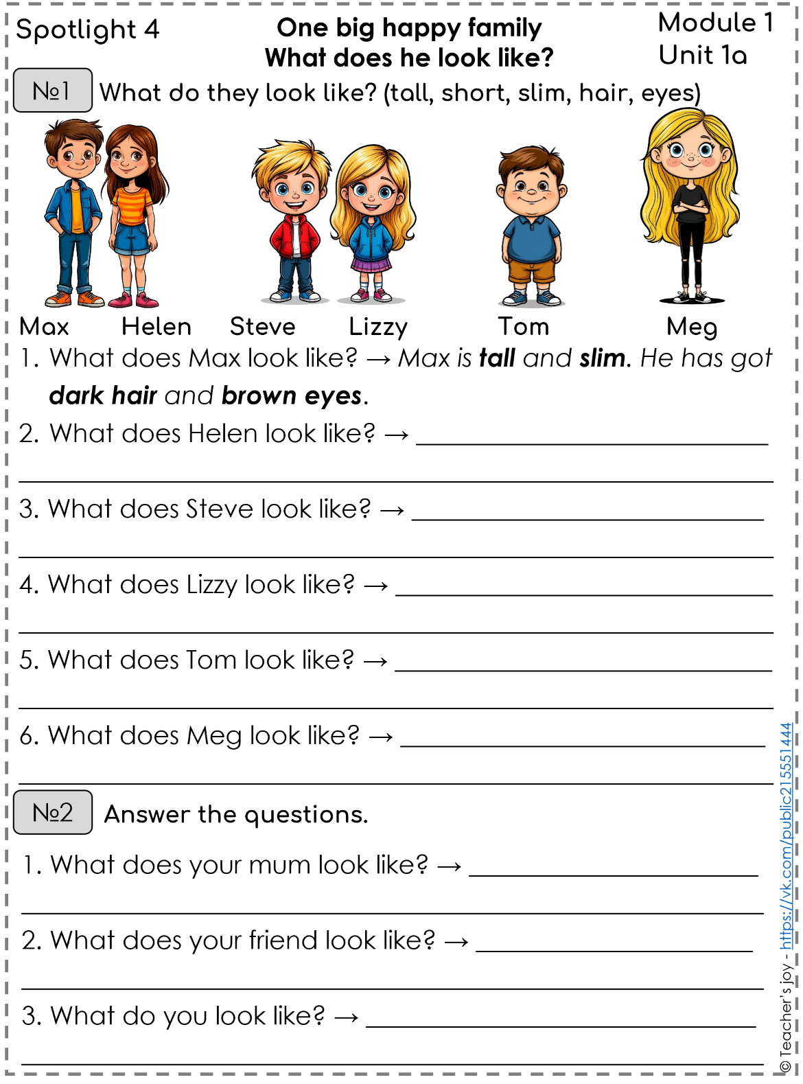 Spotlight 4 Module 1 1a One big happy family Look like Worksheet ...