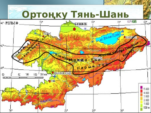 А к-Шыйрак Жетим тоосу Нарын-Тоо Көөлүү Көк-Ирис-Тоо Чаткал кырка тоосу Чандалаш  Пскем к.т . Ортоңку Тянь-Шань Молдо-Тоо  