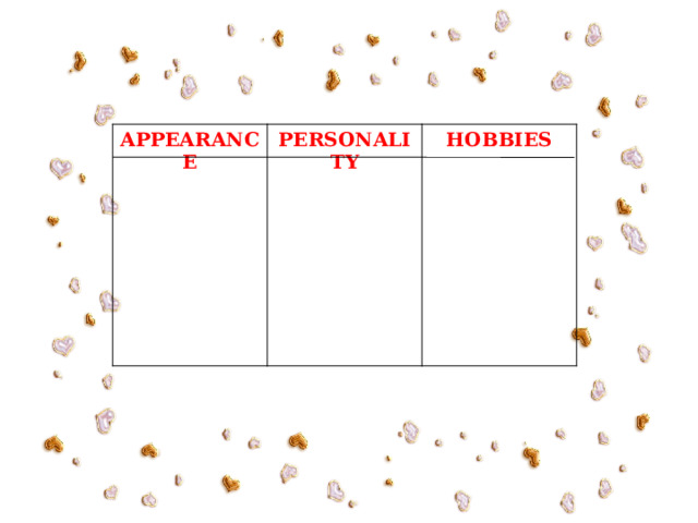 APPEARANCE PERSONALITY HOBBIES 